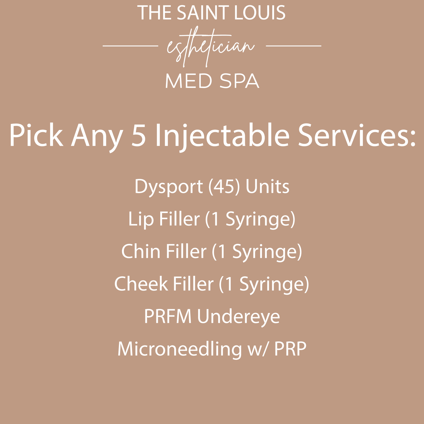 Open House Special - Injectable Pick 5 Special (Botox, Lip Filler, Chin Filler, Cheek Filler, PRFM Undereye, or Microneedling w/ PRP)